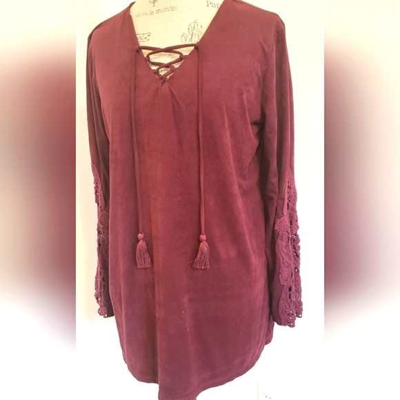 Dark red Long sleeve tie front blouse (medium) - Picture 1 of 2